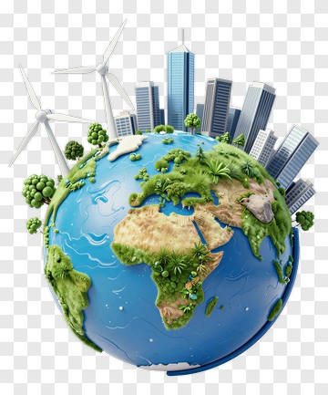 Earth With Wind Turbines And City PNG