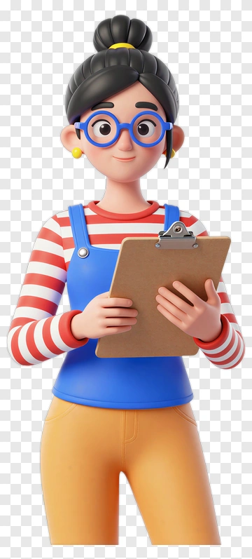 Cartoon Girl Holding Clipboard PNG