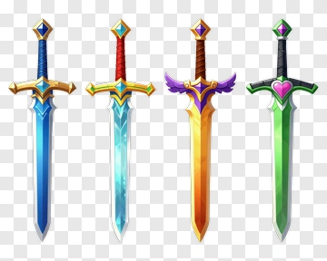 Four Colorful Fantasy Swords PNG