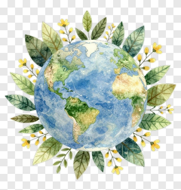 Watercolor Earth With Leaves And Flowers PNG