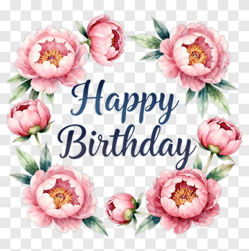Happy Birthday With Pink Peony Flowers PNG