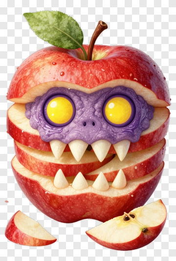 Monster Apple With Sharp Teeth PNG