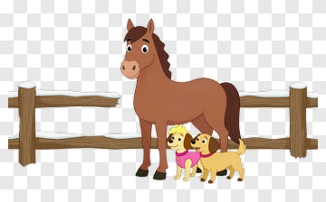Horse And Dogs In Winter PNG