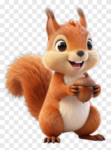 Cute Cartoon Squirrel Holding Acorn PNG