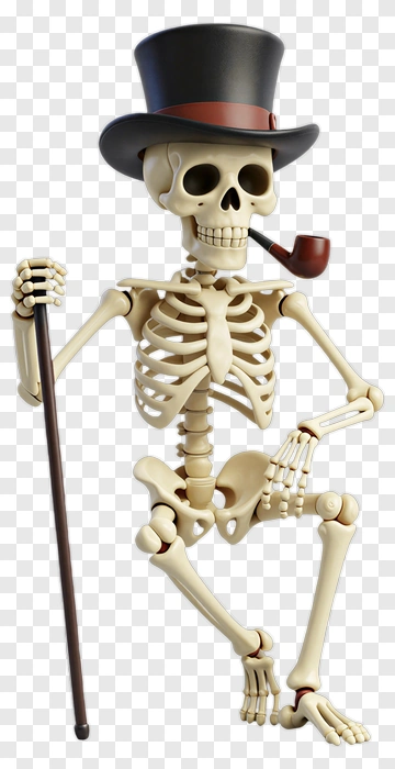 Skeleton In Top Hat And Pipe PNG