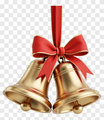 Golden Christmas Bells With Red Ribbon PNG