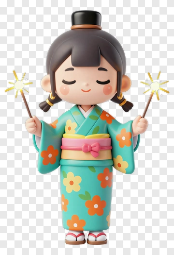 Girl In Kimono Holding Sparklers PNG