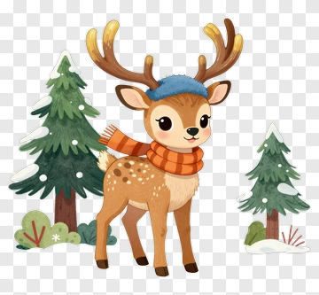 Cute Deer In Winter Outfit PNG