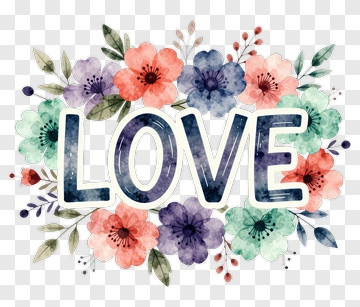 Love Watercolor Flower Design PNG