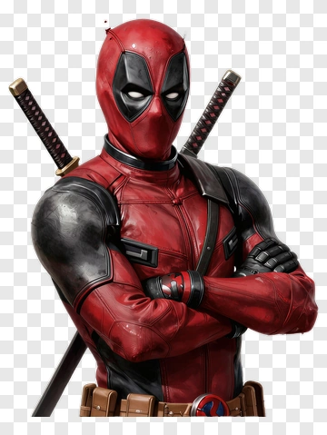Deadpool In Red And Black Suit PNG