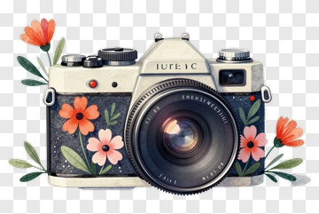 Camera With Floral Decor PNG