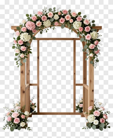 Floral Wooden Wedding Arch PNG