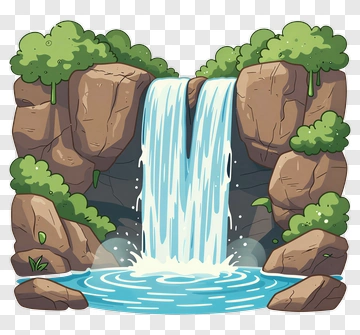 Cartoon Waterfall Between Rocky Cliffs PNG