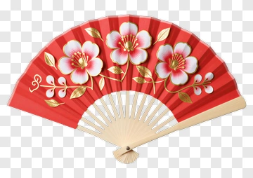 Red Paper Fan With Cherry Blossoms PNG