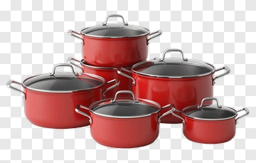 Red Pot Cooking Set With Glass Lids PNG