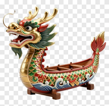 Golden Dragon Boat Sculpture PNG