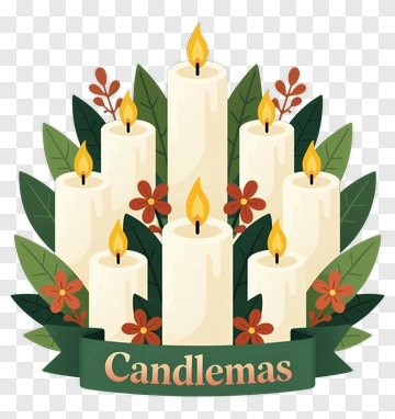 Candlemas With Lit Candles And Flowers PNG