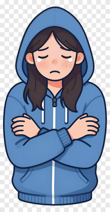 Sad Girl Crying In Blue Hoodie PNG