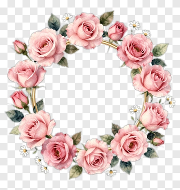 Pink Rose Wreath With Daisy Accents PNG