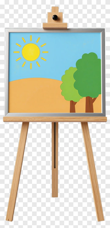 Cartoon Landscape Painting On Easel PNG
