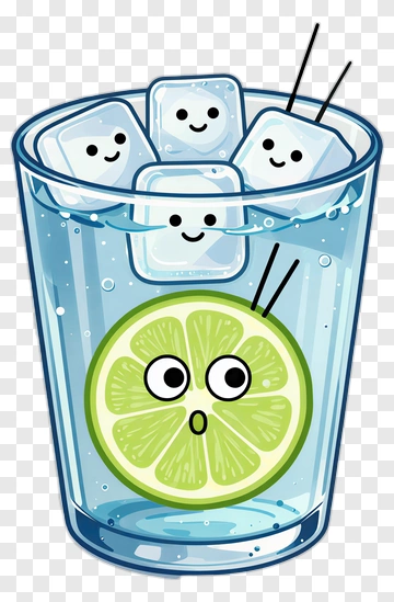 Cute Lime Drink With Smiling Ice PNG
