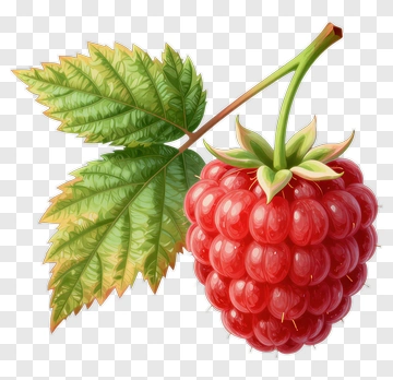 Raspberry With Leaf And Stem PNG