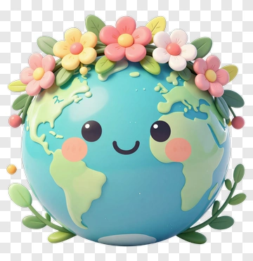 Cartoon Earth With Floral Crown PNG
