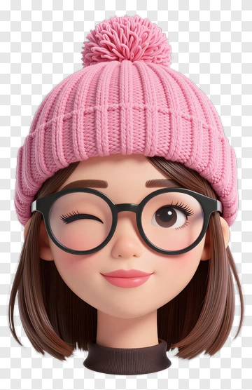 Cartoon Girl Winking With Glasses And Pink Hat PNG