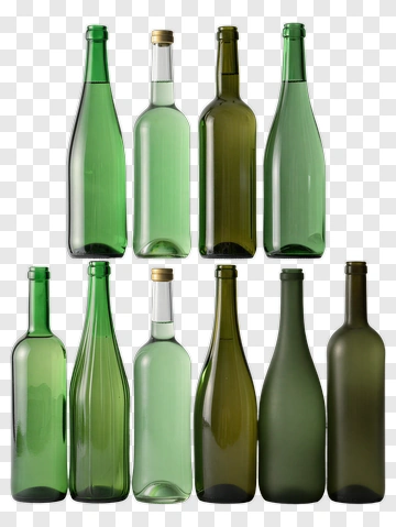 Green Glass Bottles Arranged In Rows PNG