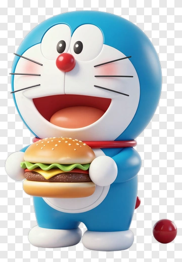 Doraemon Holding A Hamburger PNG