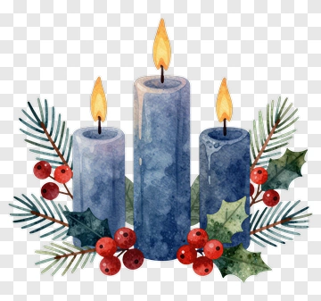 Three Blue Candles With Holly And Berries PNG