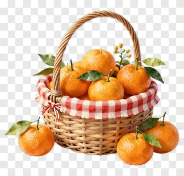 Basket Of Oranges With Leaves PNG