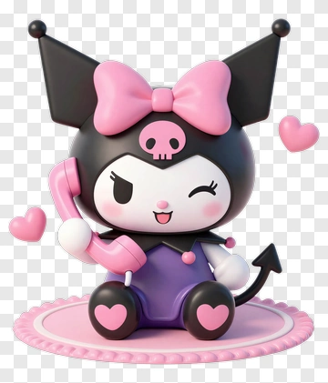 Kuromi Holding A Phone With Hearts PNG