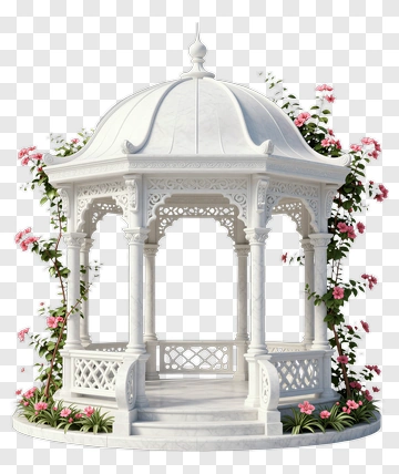 White Marble Gazebo With Pink Flowers PNG