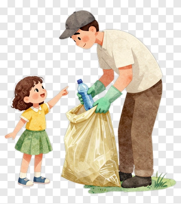 Man And Child Recycling Together PNG