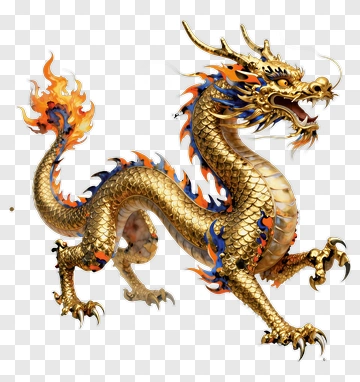 Golden Dragon With Fire And Blue Accents PNG