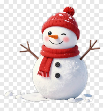 Snowman In Red Hat And Scarf PNG