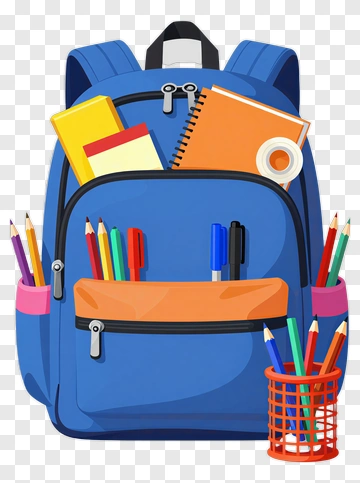 Blue School Backpack With Supplies PNG