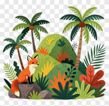 Orange Fox In Tropical Jungle PNG