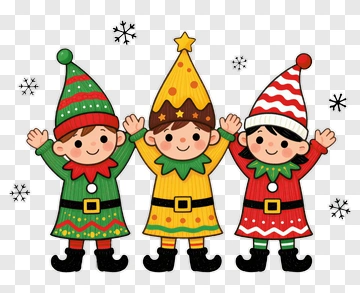 Three Joyful Christmas Elves PNG