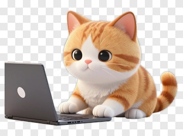 Cute Orange Cat Using Laptop PNG