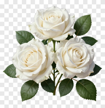 Three White Roses With Green Leaves PNG