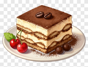 Tiramisu Cake With Cherries And Coffee Beans PNG