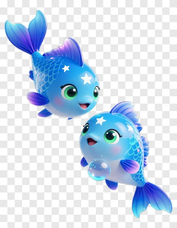 Two Blue Cartoon Fish With Stars PNG