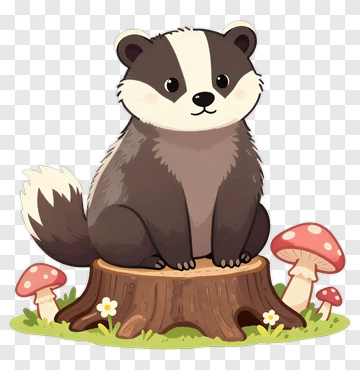 Cute Badger Sitting On Tree Stump PNG