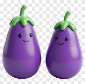 Two Cute Cartoon Eggplants PNG
