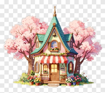 Charming House Surrounded By Cherry Blossoms PNG