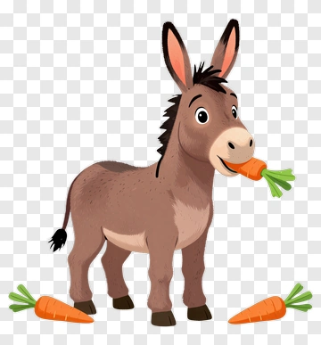 Cute Donkey Eating Carrot PNG
