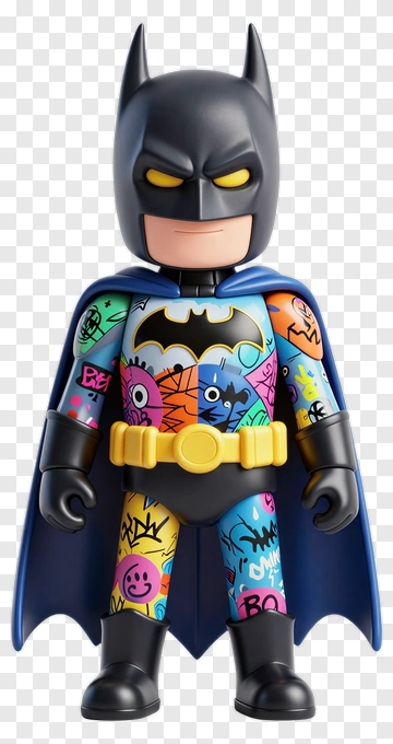 Batman Action Figure With Graffiti Design PNG