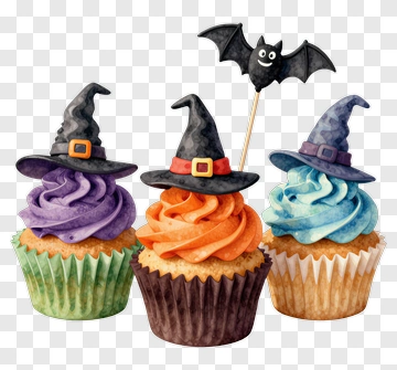 Halloween Cupcakes With Witch Hats PNG